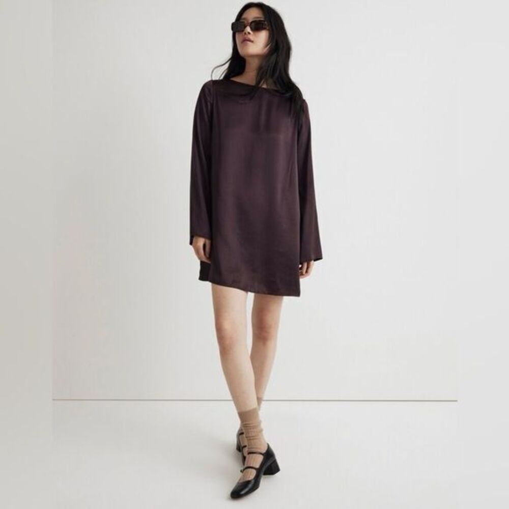 NWT Madewell Satin Shift Mini‎ Dress Chocolate Raisin Size XXS